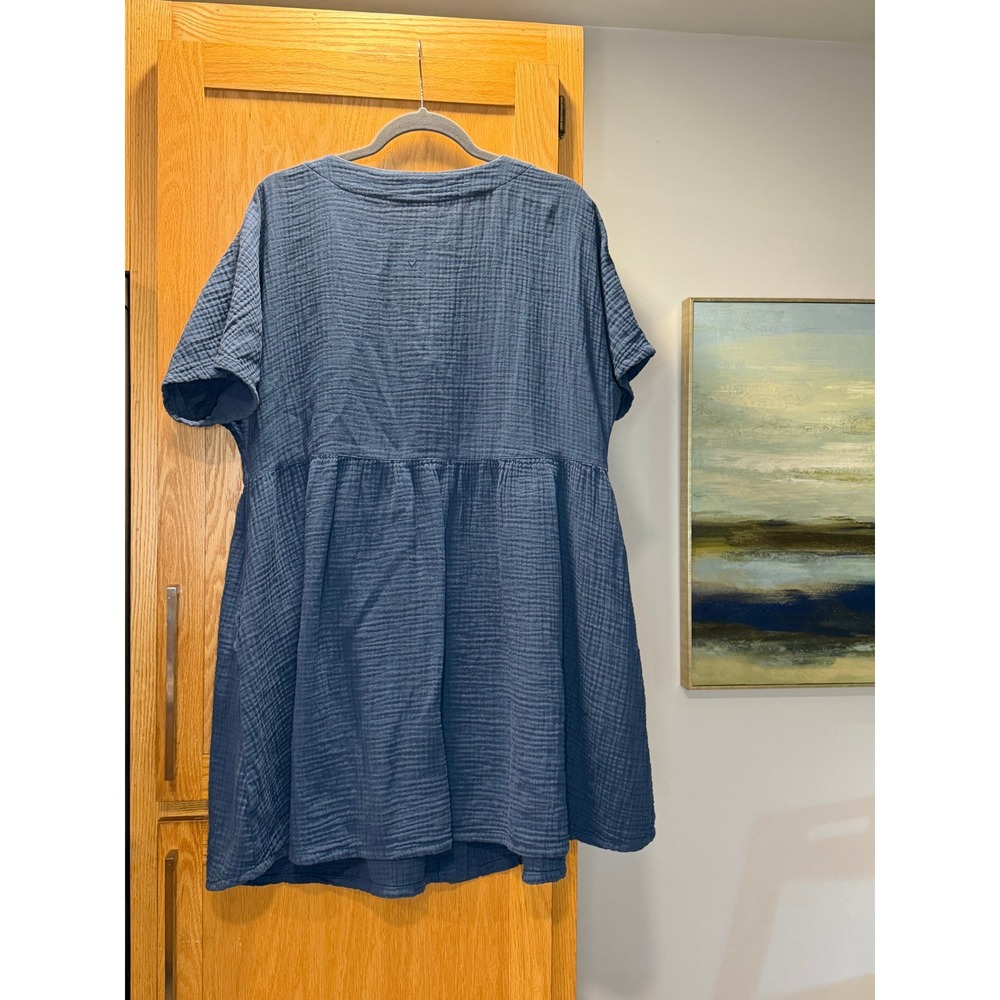 Madewell Blue Gauze Button Front Mini Dress XL Short Sleeve Babydoll Cotton - Picture 5 of 5